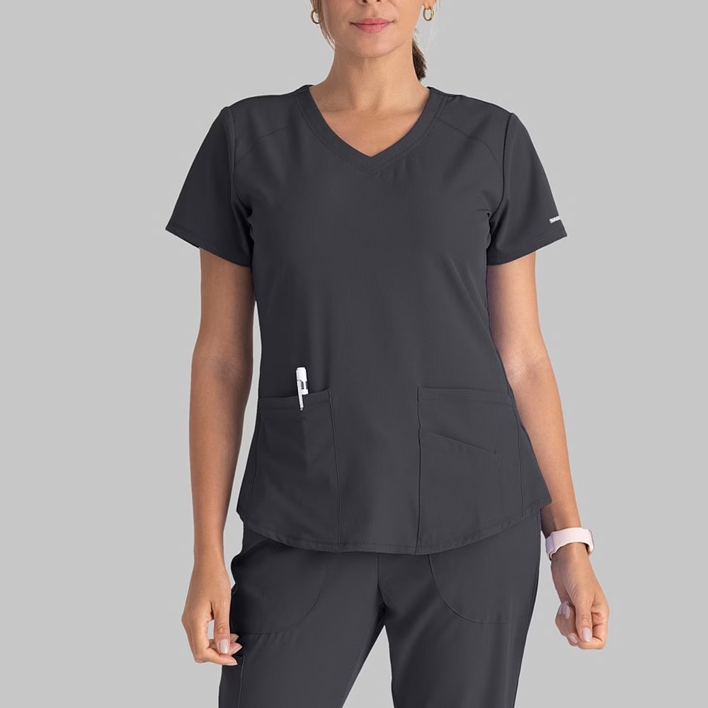 NWT Skechers Sk101 Breeze M Pewter 3-Pocket Curved V-Neck Scrub Top